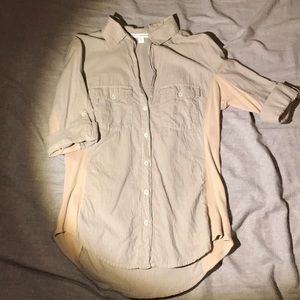 James Peres, sheer slub slide panel button down.